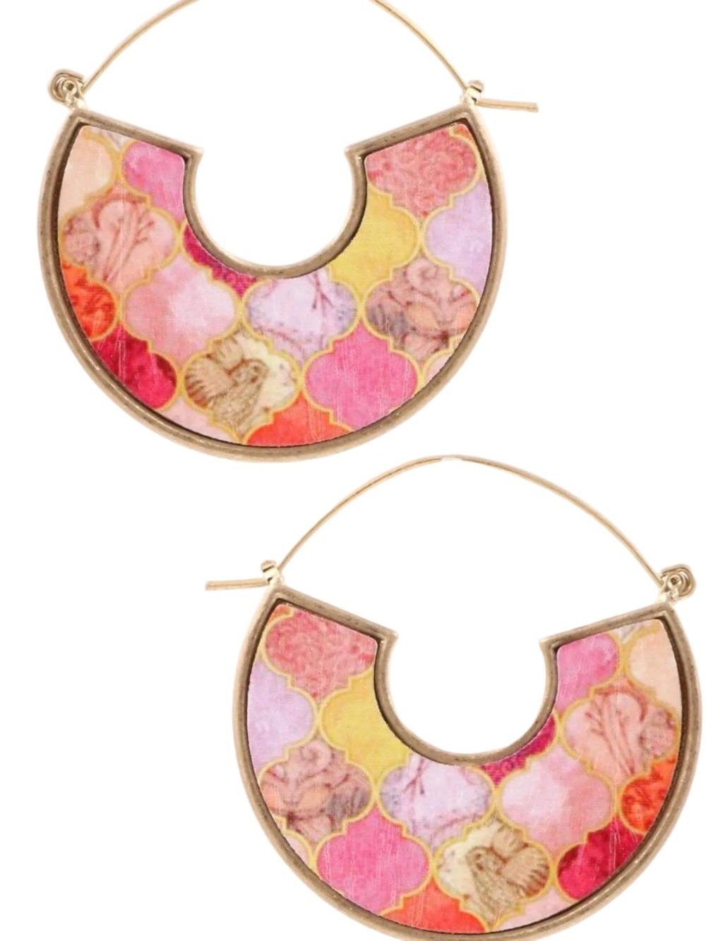 Womens Pink Gold Wood Hoop Earrings